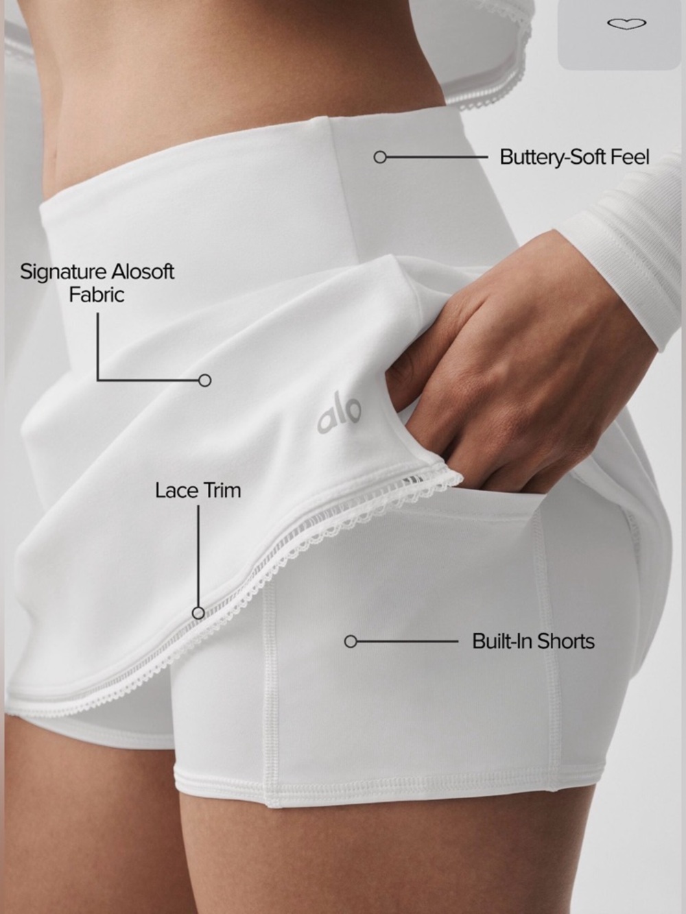 NWT Alo Yoga Alosoft Affection Tennis Skort (Built-In Shorts) White XS - Picture 5 of 9